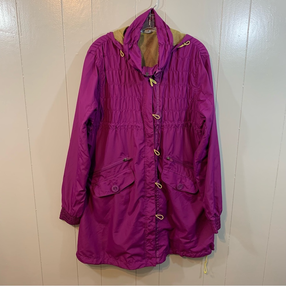 Athleta Magenta Utility Jacket with Yellow Accents